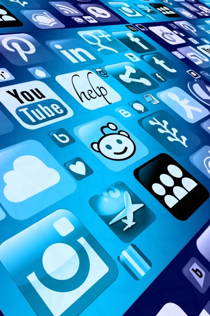 Social network app symbols on a blue screen